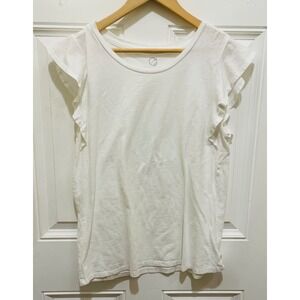 EcoThreads White Organic Cotton Ruffle Sleeve Top Womens‎ Large